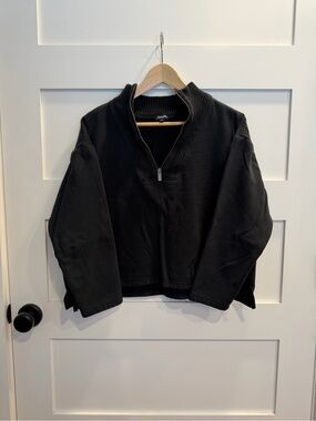 Splendid Black Ribbed Quarter-Zip Pullover